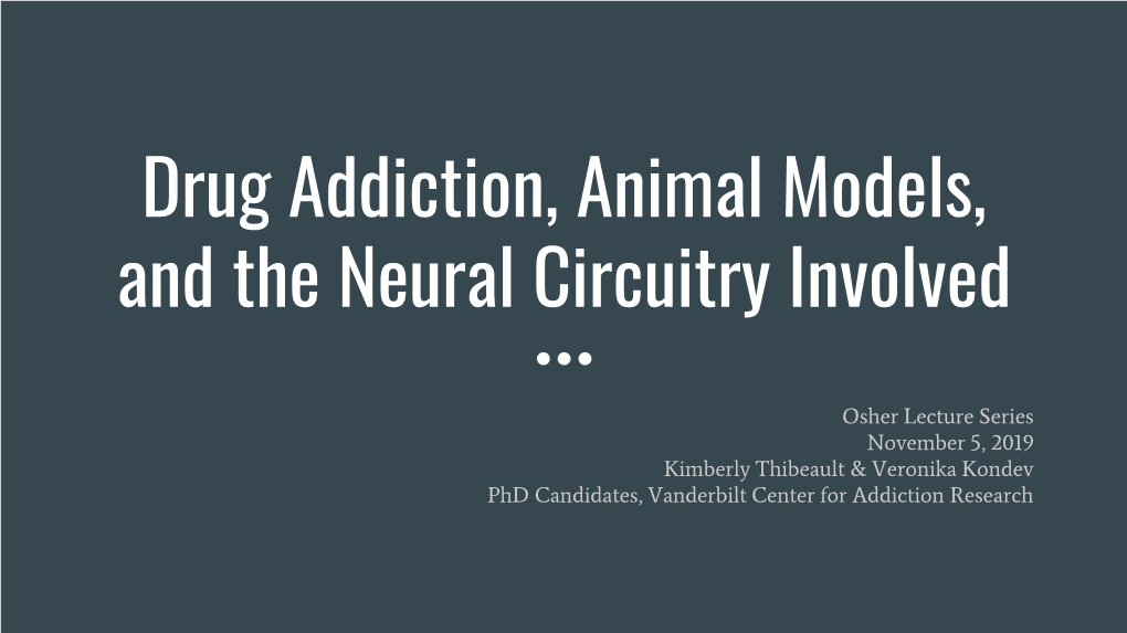 Drug Addiction, Animal Models, and the Neural Circuitry Involved