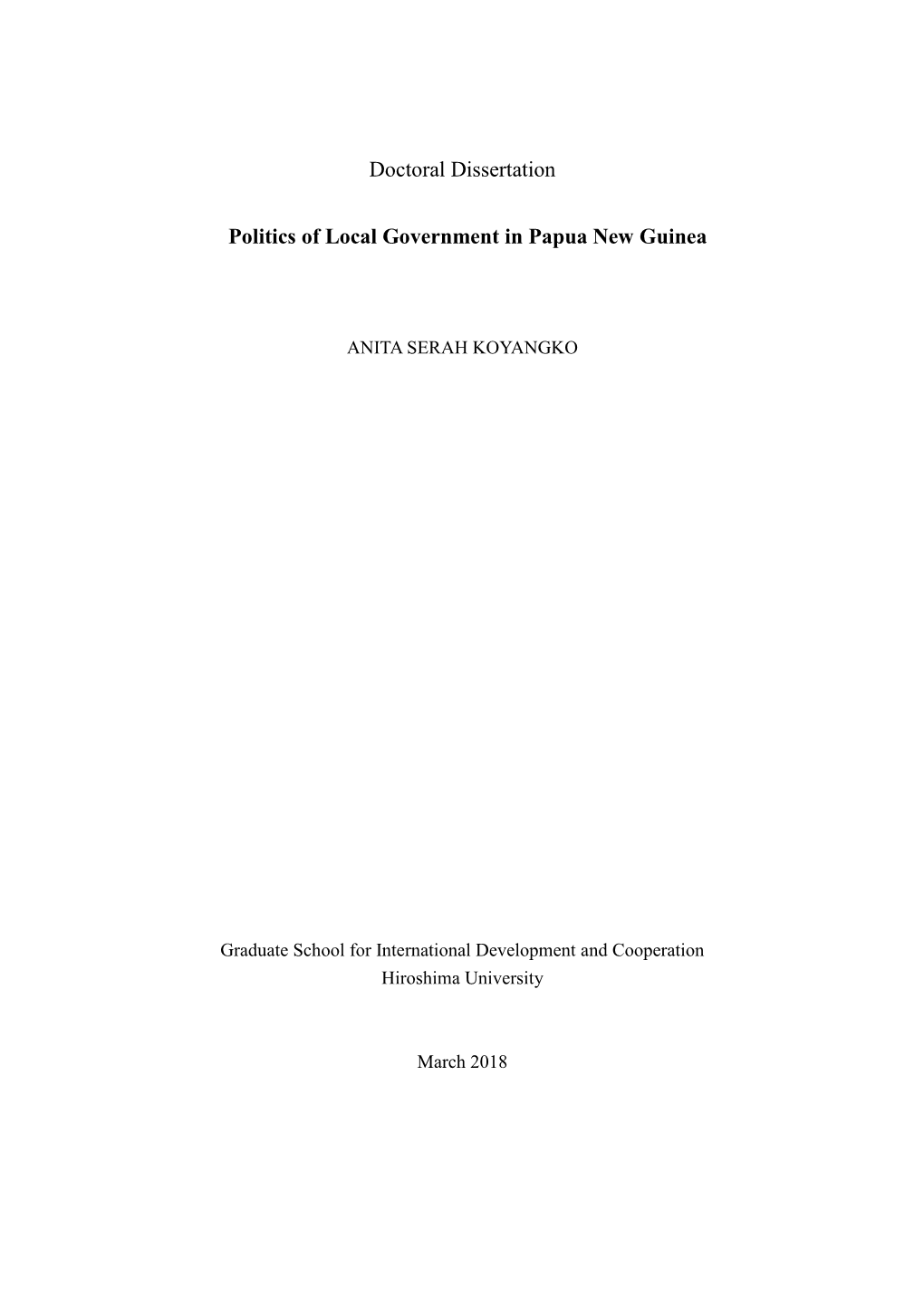 Doctoral Dissertation Politics of Local Government in Papua New Guinea