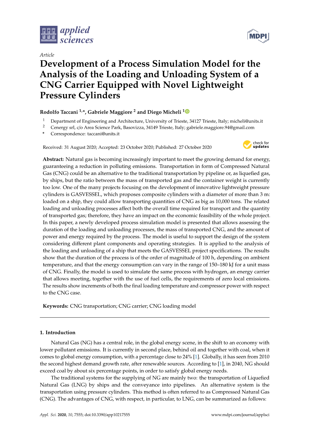 Development of a Process Simulation Model for the Analysis of the Loading and Unloading System of a CNG Carrier Equipped with Novel Lightweight Pressure Cylinders