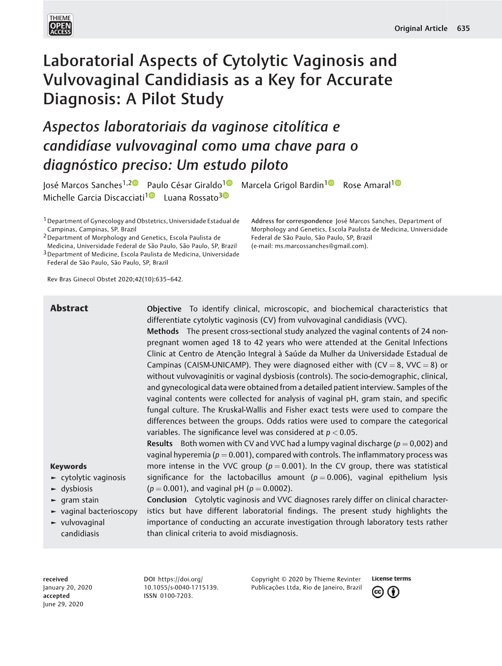 Laboratorial Aspects of Cytolytic Vaginosis and Vulvovaginal