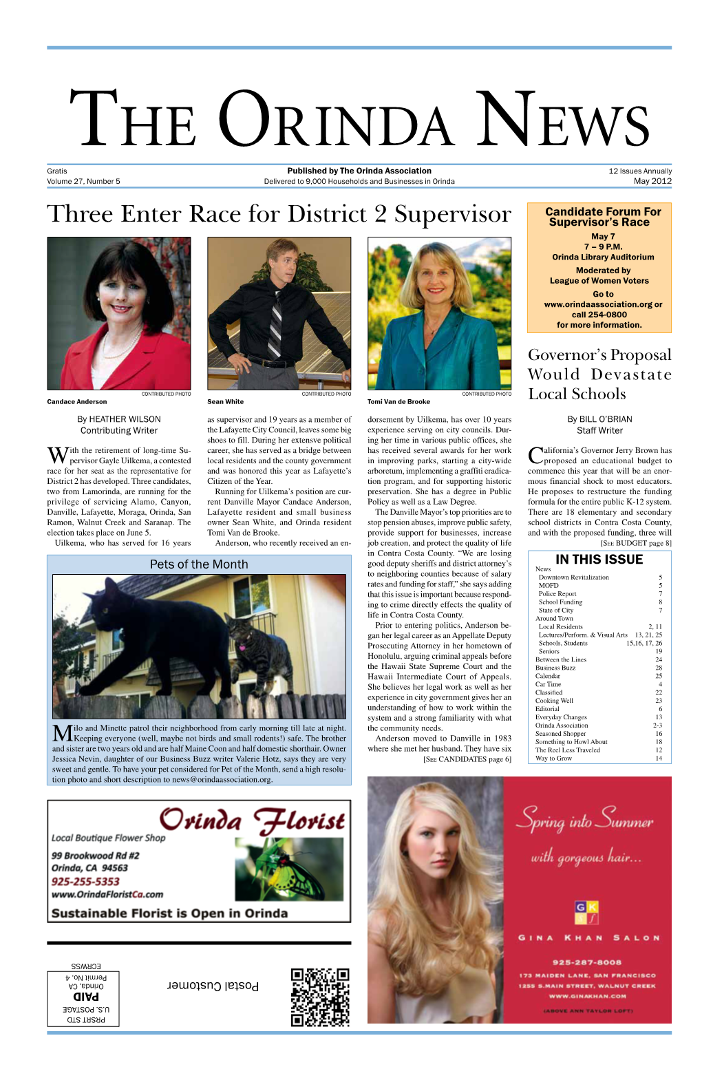 Three Enter Race for District 2 Supervisor Supervisor’S Race May 7 7 – 9 P.M