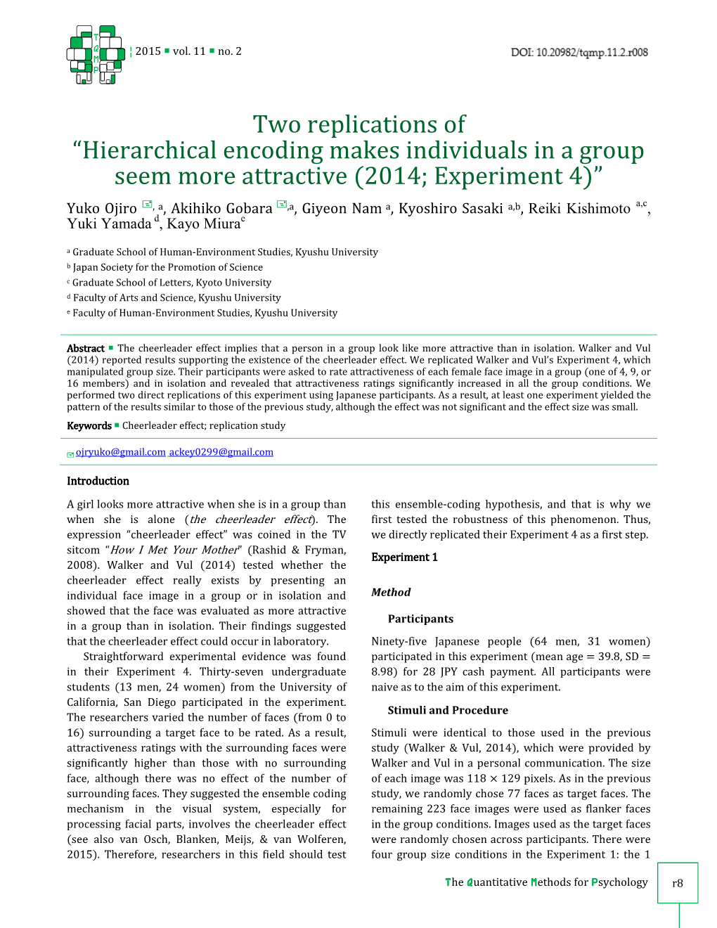Two Replications of “Hierarchical Encoding Makes Individuals in a Group Seem More Attractive (2014; Experiment
