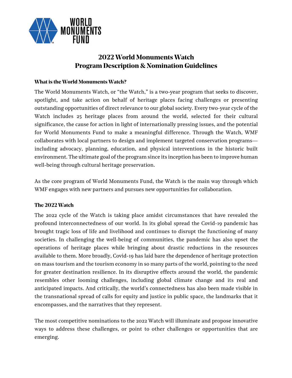 2022 World Monuments Watch Program Description & Nomination