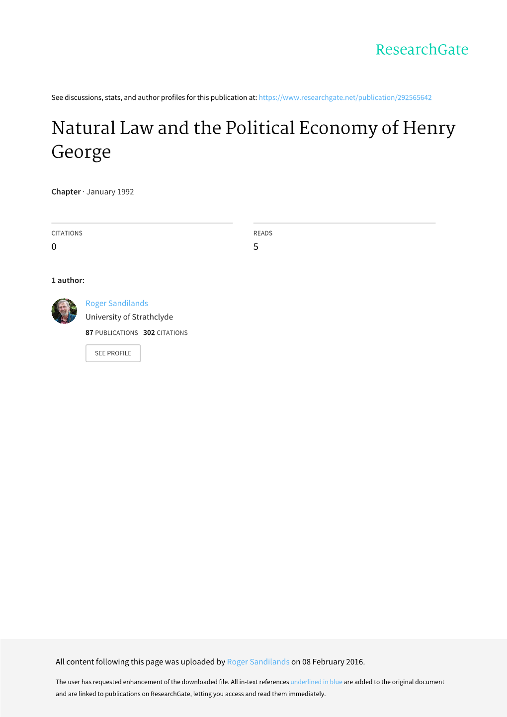 Natural Law and the Political Economy of Henry George