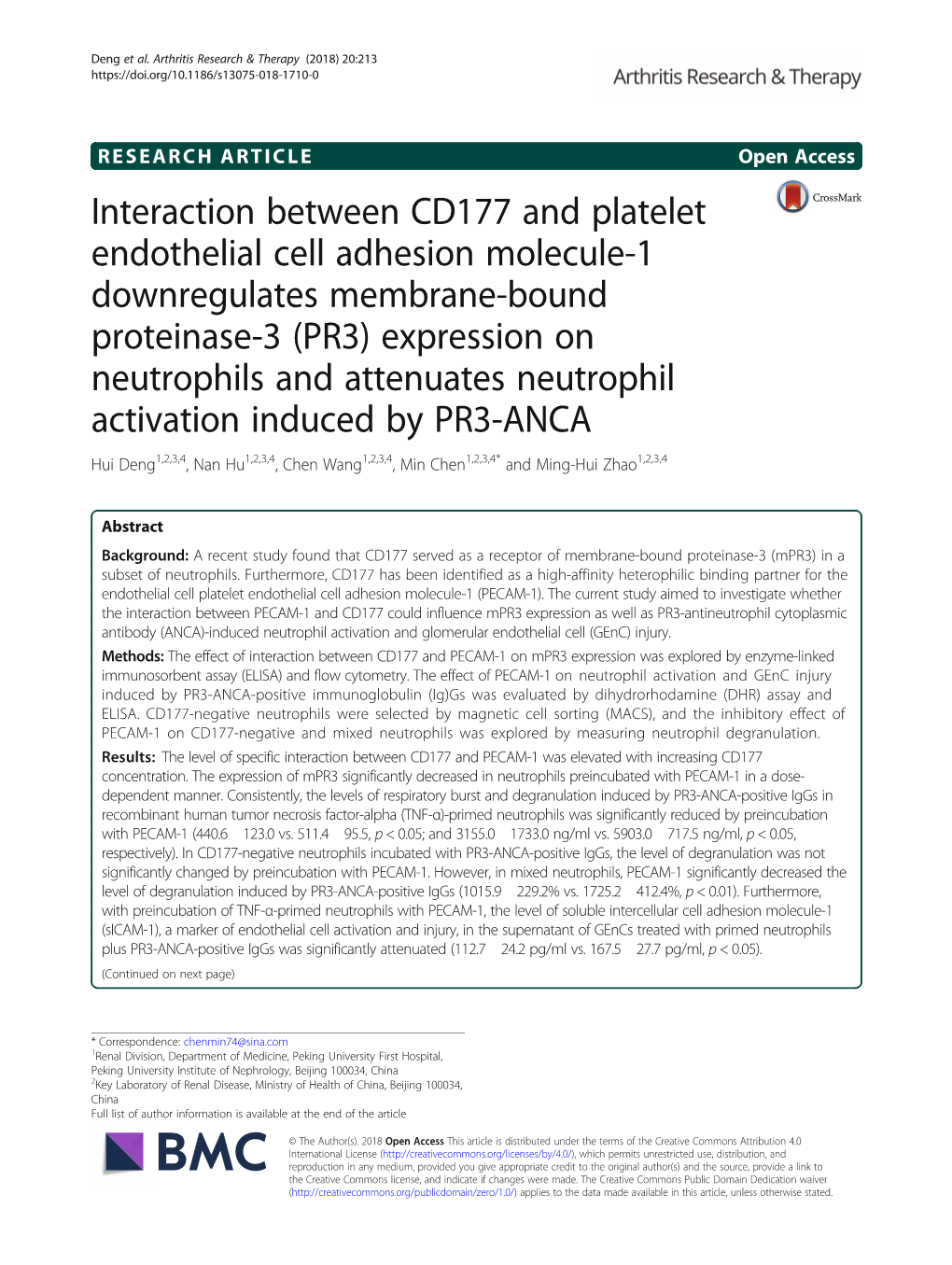 Interaction Between CD177 and Platelet Endothelial Cell Adhesion