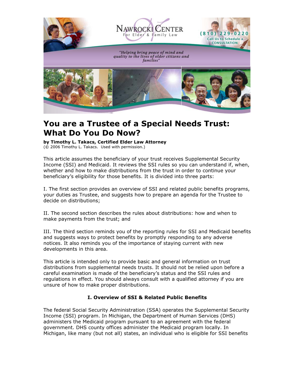 You Are a Trustee of a Special Needs Trust: What Do You Do Now? by Timothy L