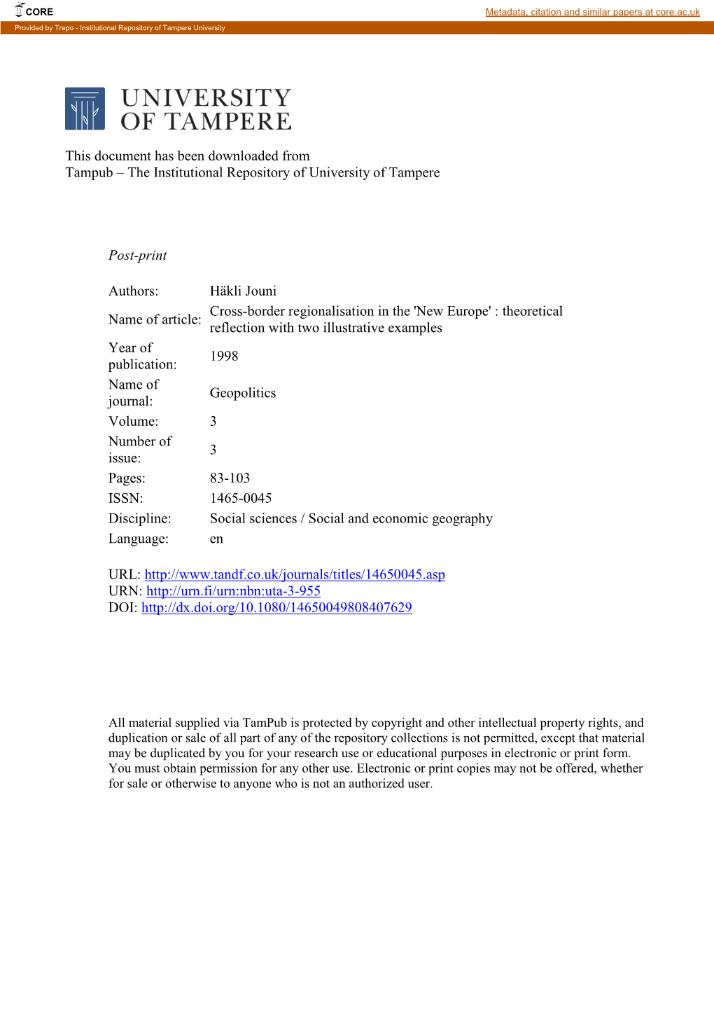 This Document Has Been Downloaded from Tampub – the Institutional Repository of University of Tampere