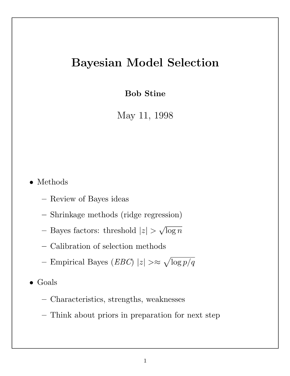 Bayesian Model Selection