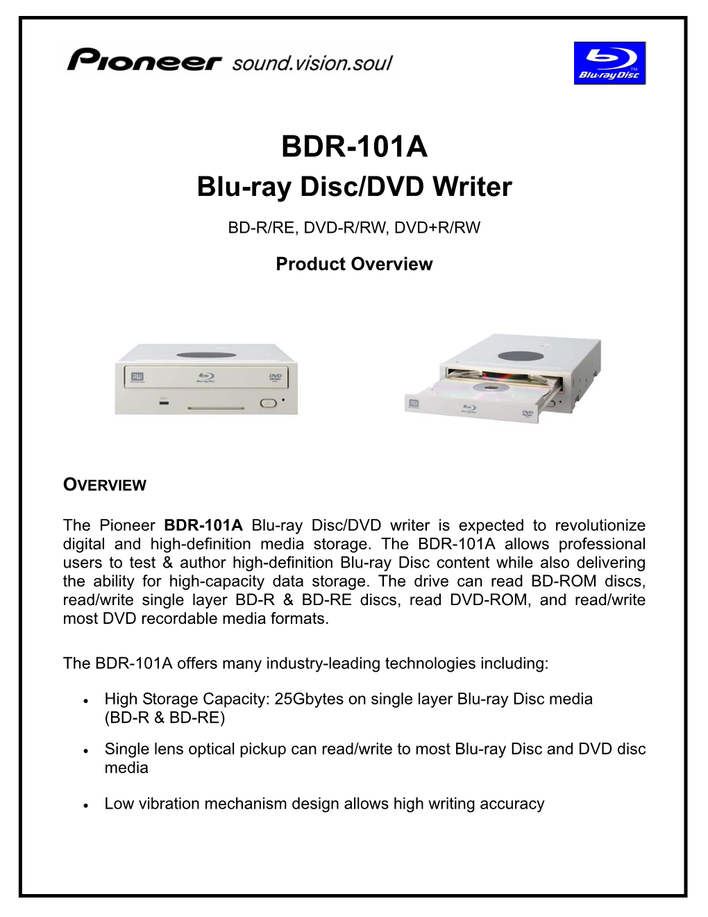 Blu-Ray Disc/DVD Writer