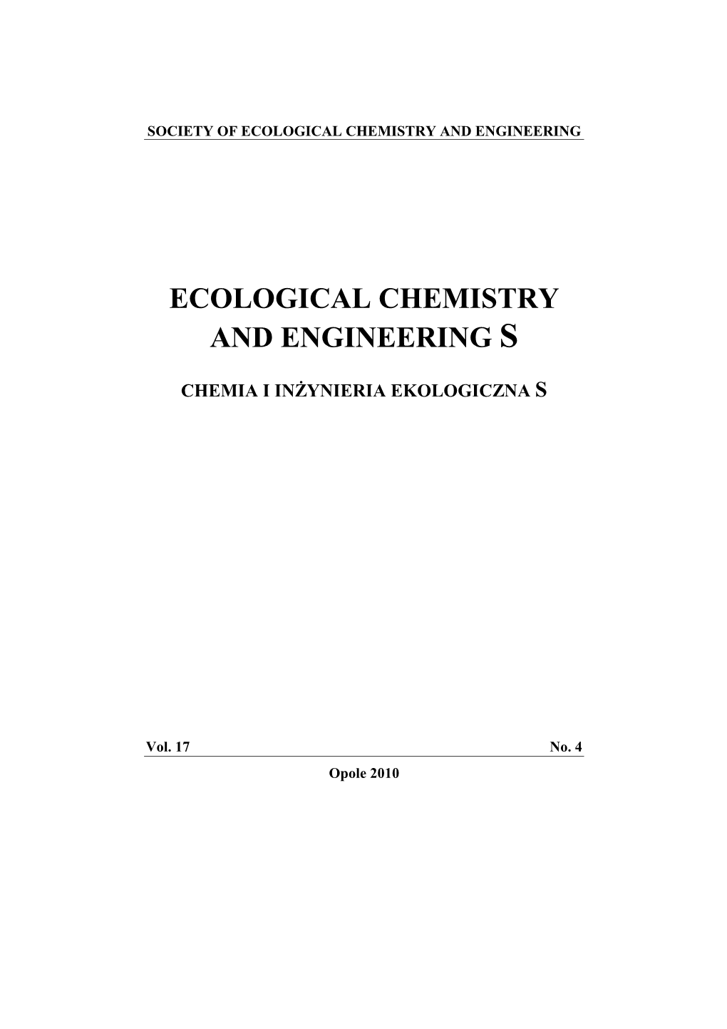 Ecological Chemistry and Engineering S