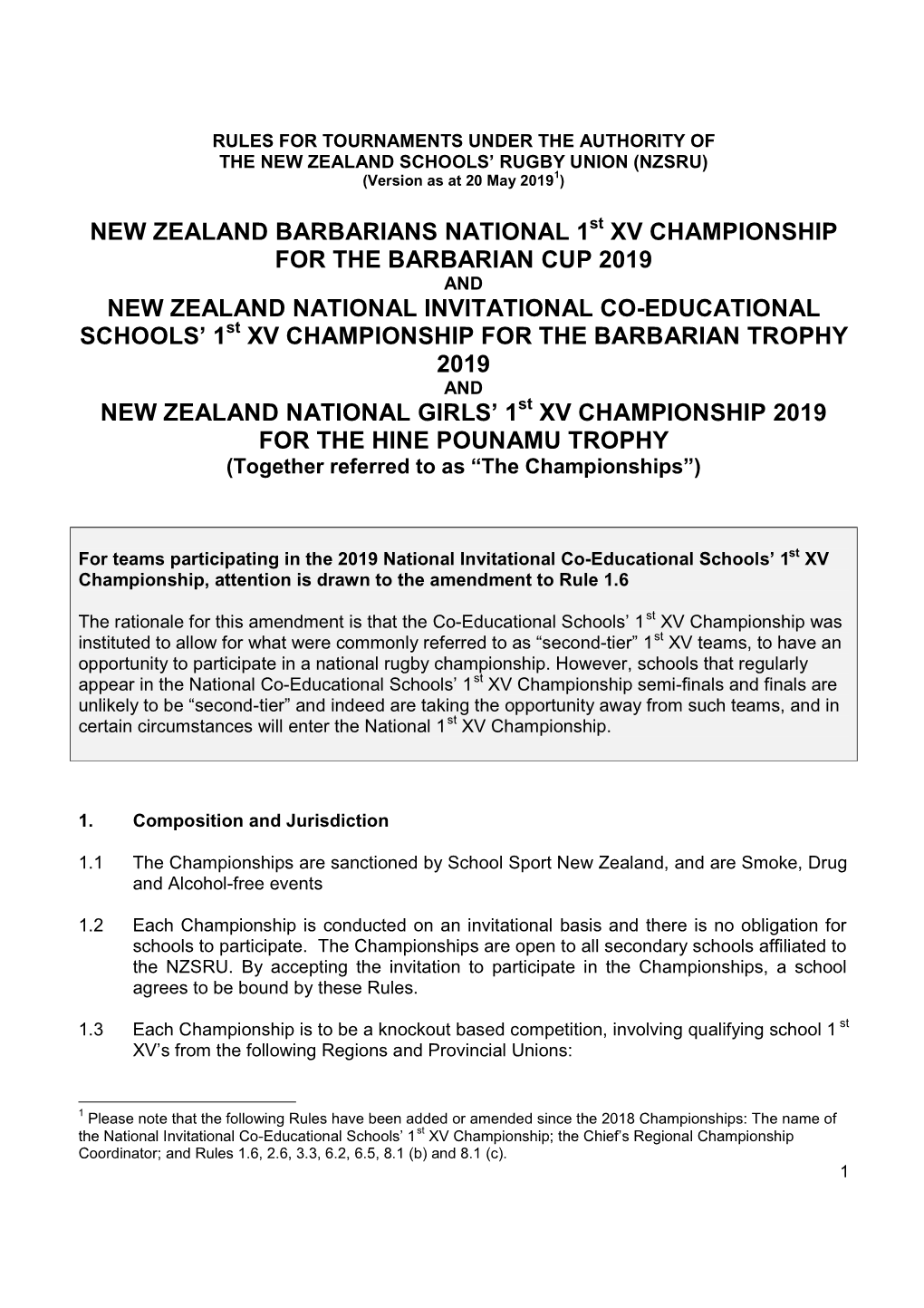 New Zealand Schools Rugby Union Tournament Rules (2019)