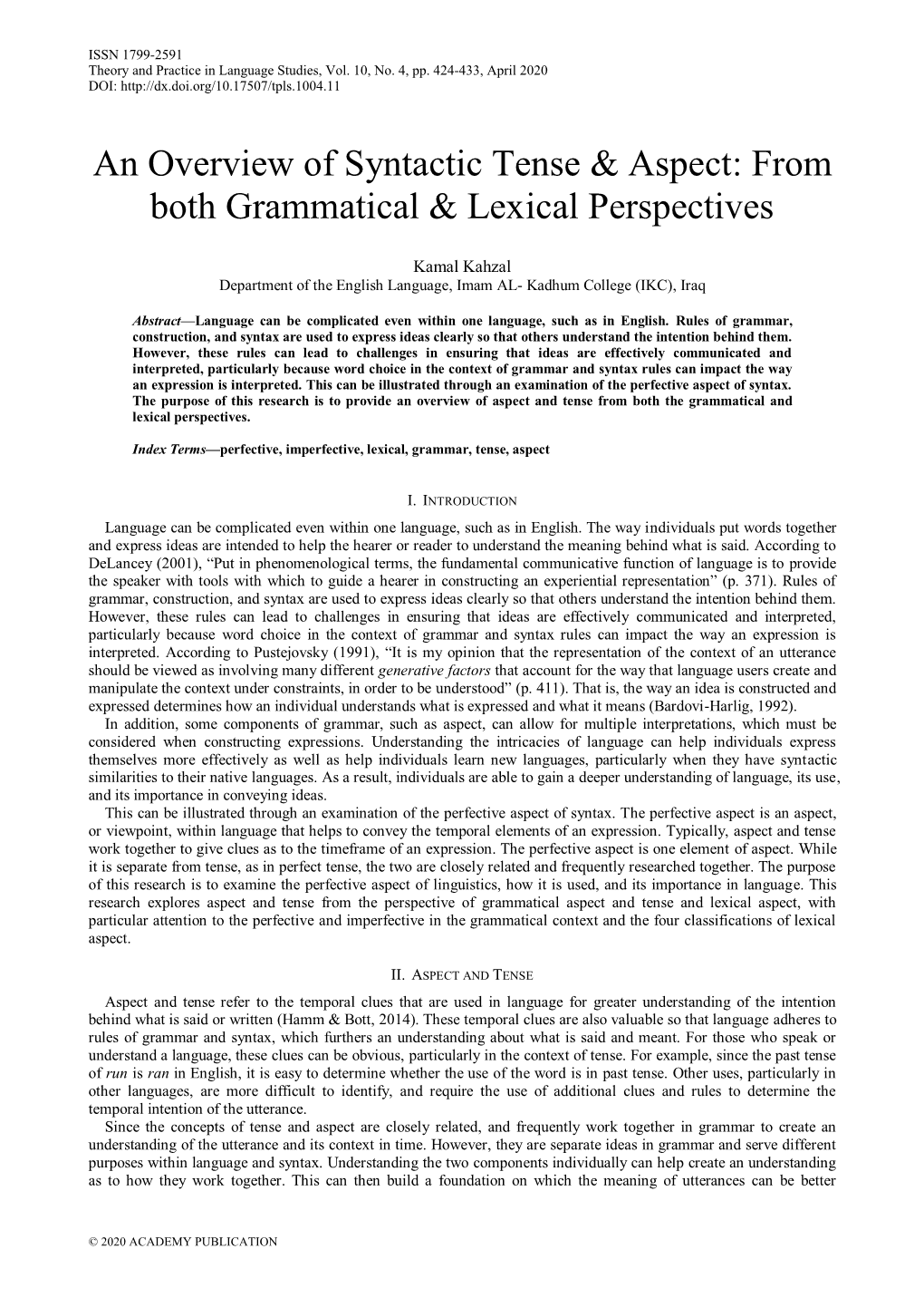 An Overview of Syntactic Tense & Aspect: from Both Grammatical