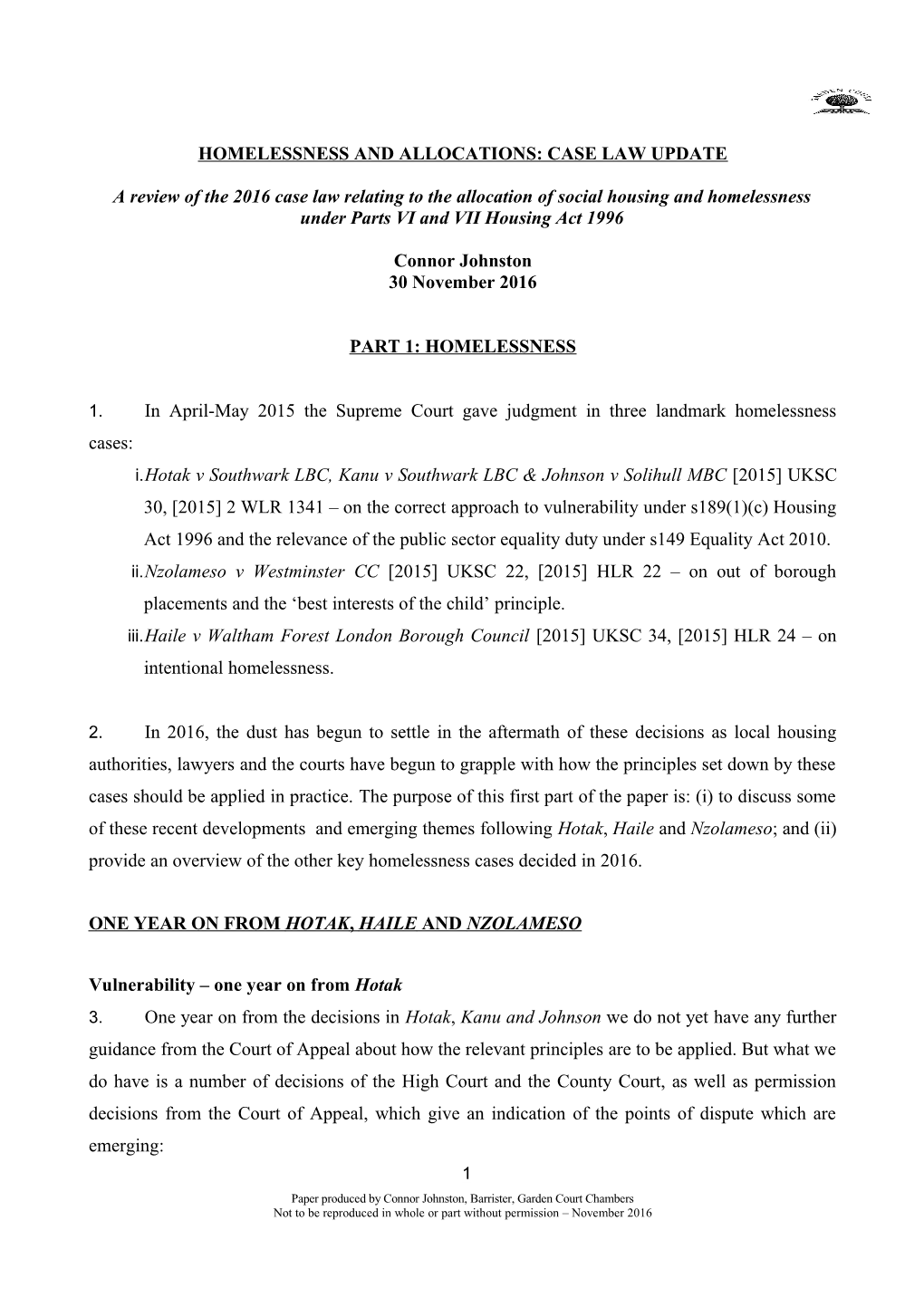 Homelessness and Allocations: Case Law Update