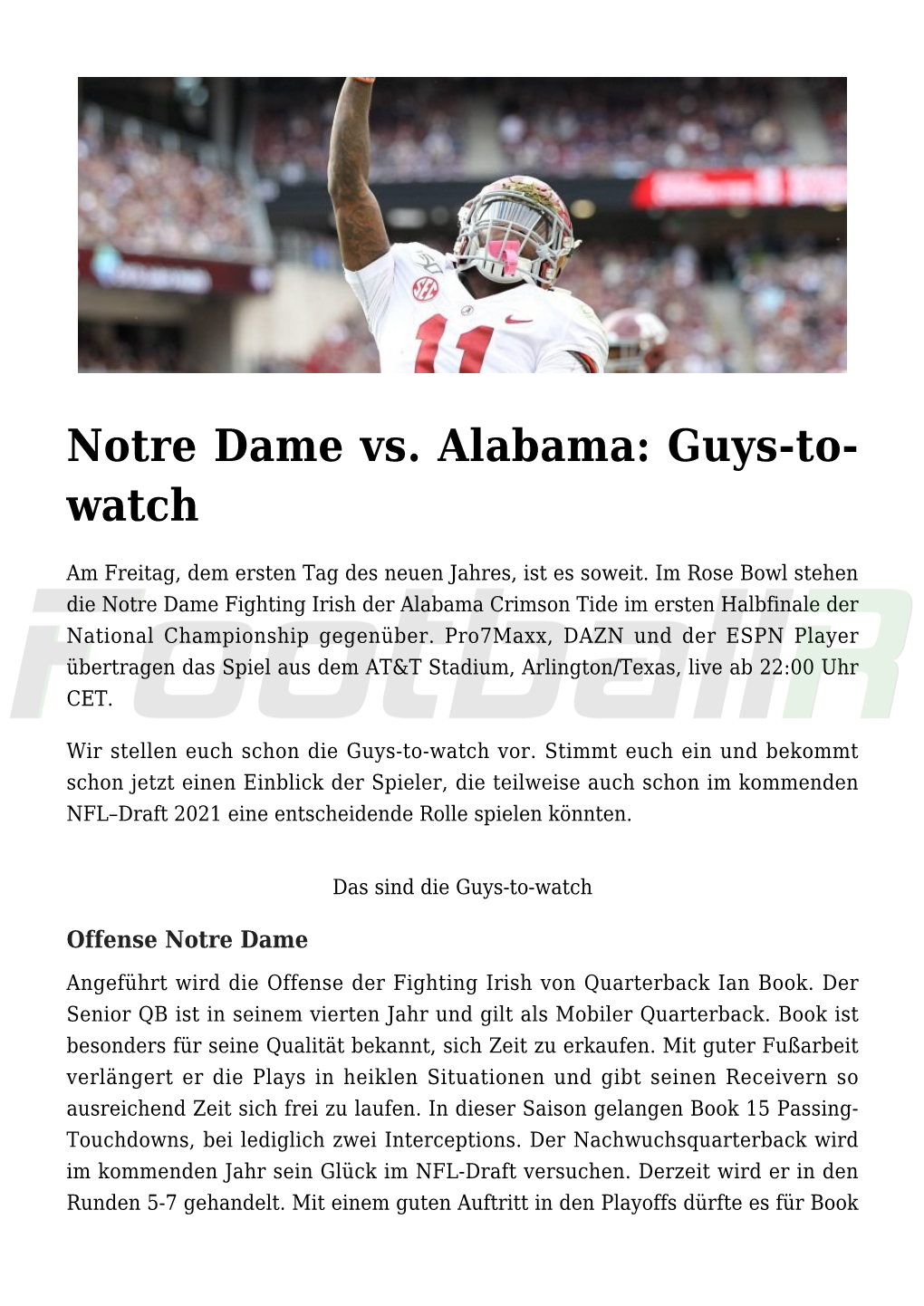 Notre Dame Vs. Alabama: Guys-To- Watch