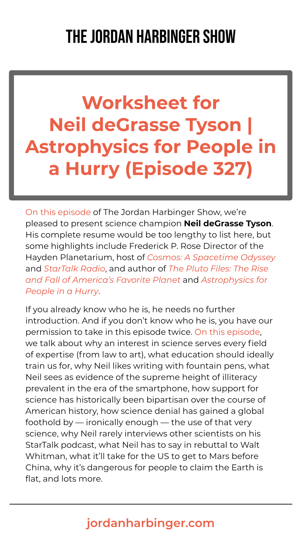 Worksheet for Neil Degrasse Tyson | Astrophysics for People in a Hurry (Episode 327)