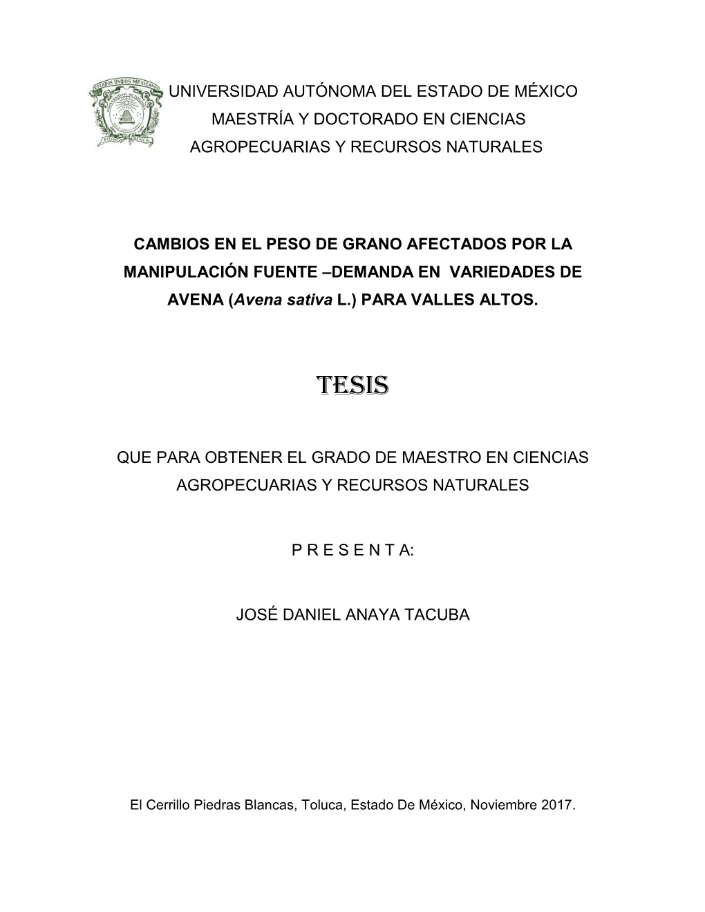 Universidad Autónoma Del Estado De México Maestría Y Doctorado En Ciencias Agropecuarias Y Recursos Naturales