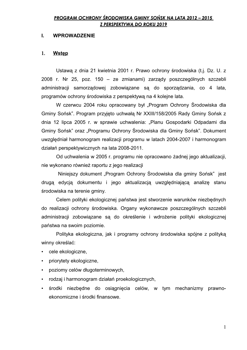 Program Ochrony Środowiska Gminy Sońsk Na Lata 2012 – 2015 Z Perspektywą Do Roku 2019