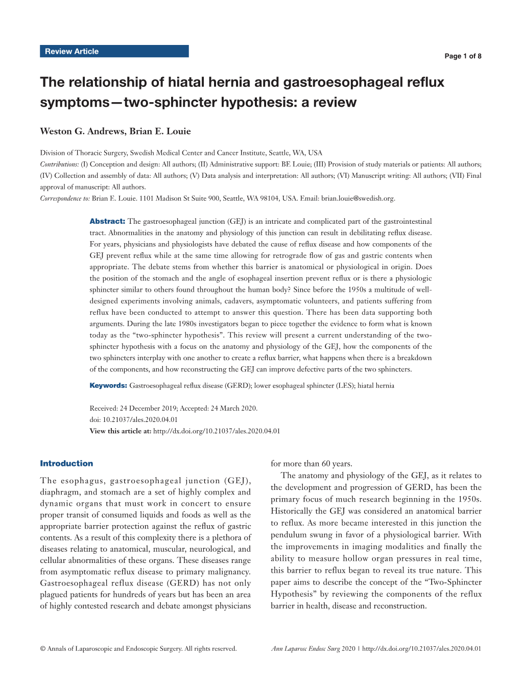 The Relationship of Hiatal Hernia and Gastroesophageal Reflux Symptoms—Two-Sphincter Hypothesis: a Review