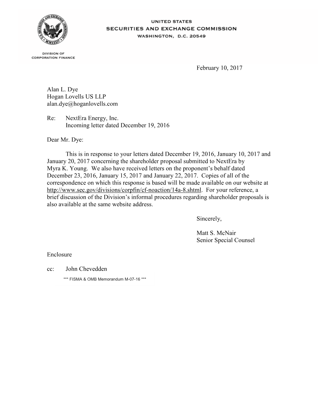 Nextera Energy, Inc.; Rule 14A-8 No-Action Letter