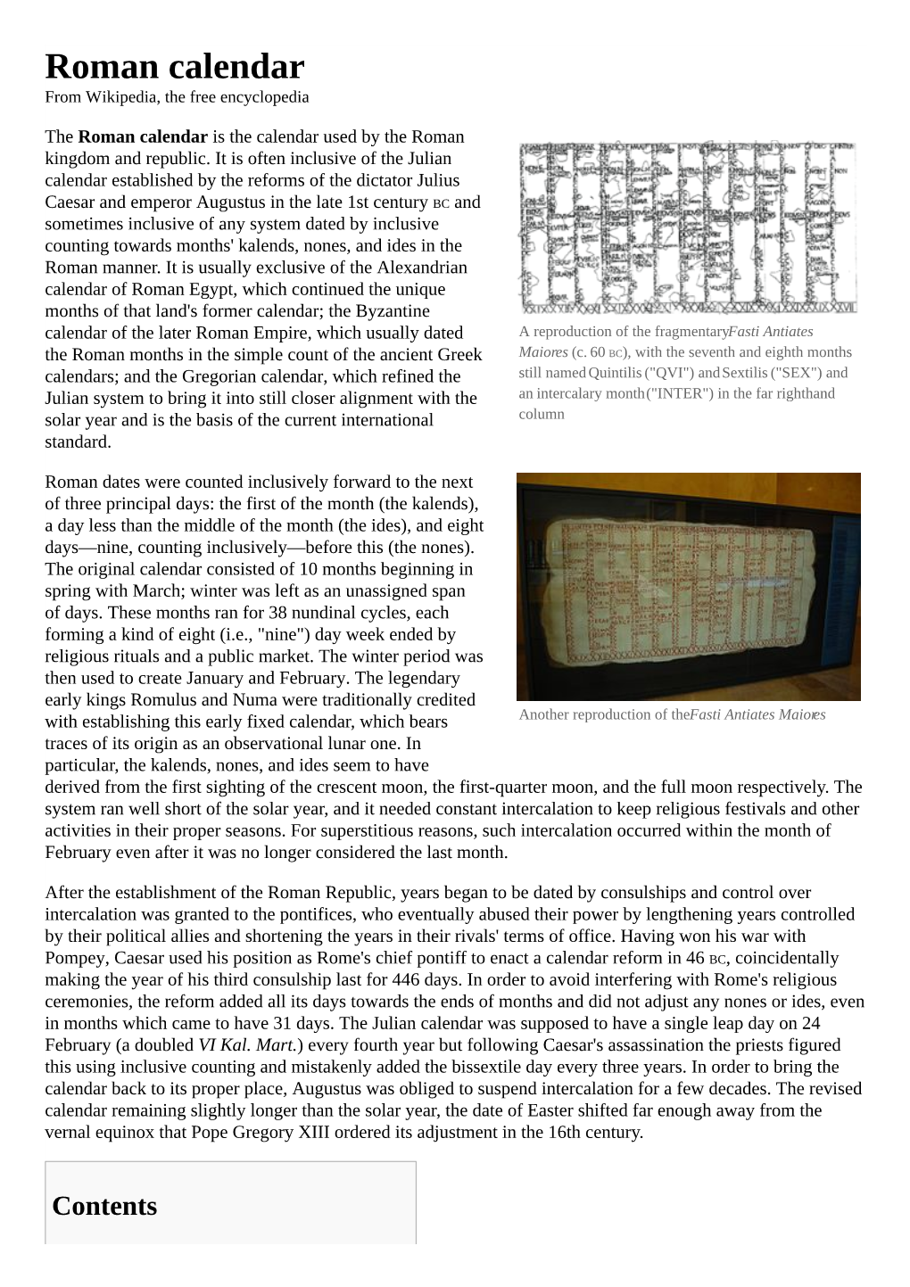 Roman Calendar from Wikipedia, the Free Encyclopedia