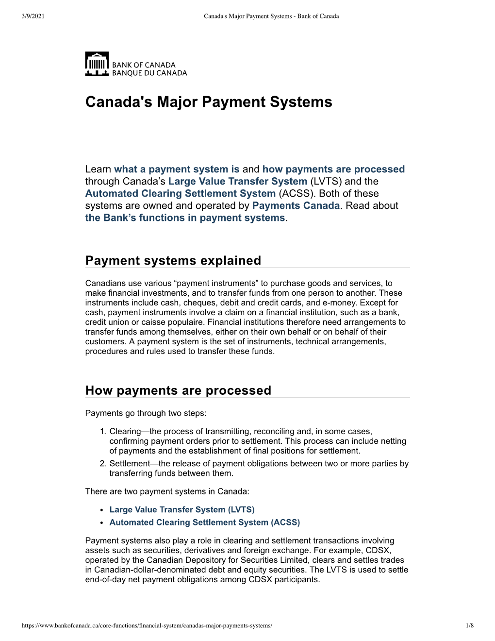 Canada's Major Payment Systems - Bank of Canada