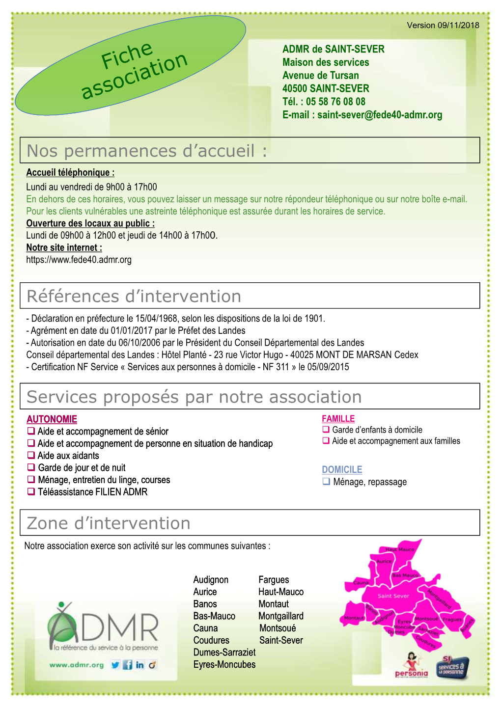 Nos Permanences D'accueil : Références D'intervention Services Proposés Par Notre Association Zone D'intervention