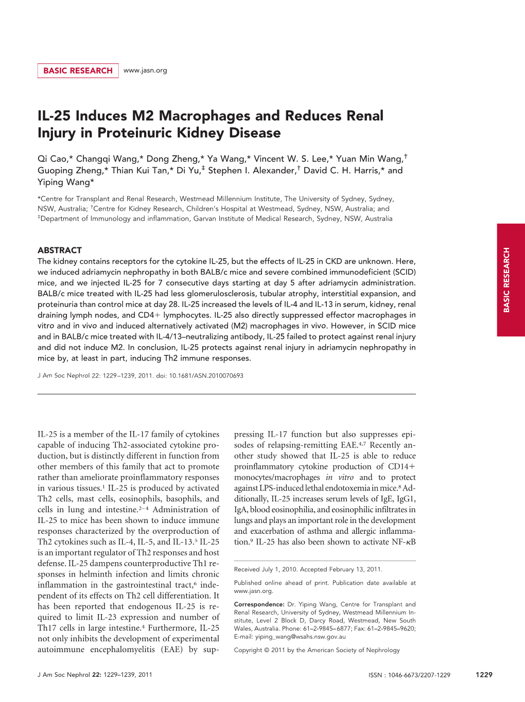 IL-25 Induces M2 Macrophages and Reduces Renal Injury in Proteinuric Kidney Disease