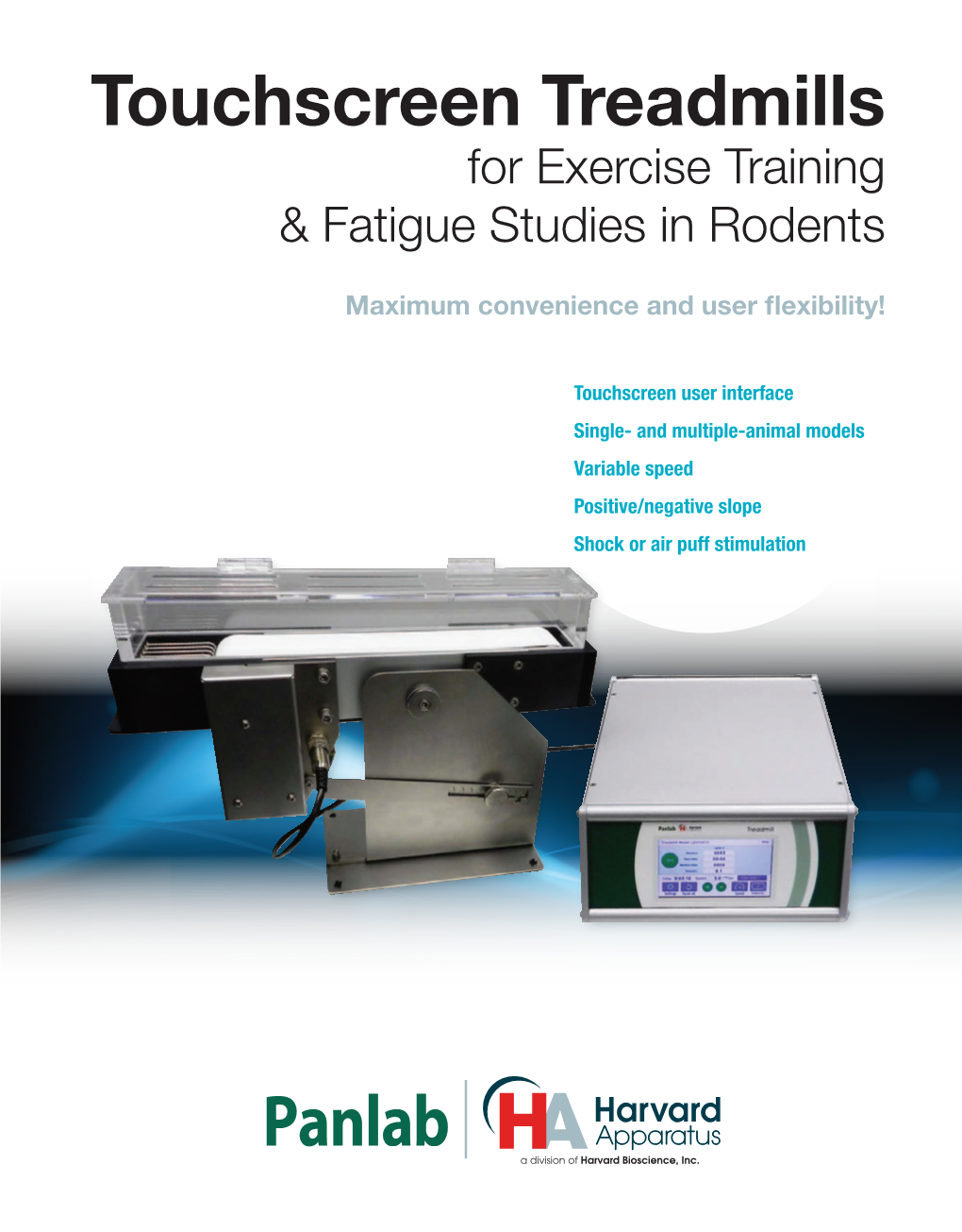 Touchscreen Treadmills for Exercise Training & Fatigue Studies in Rodents