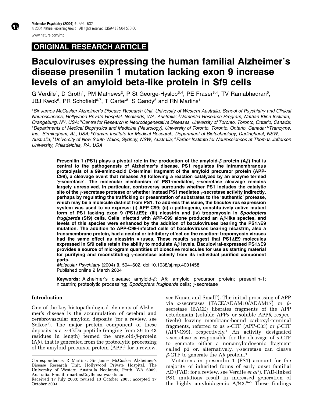 Baculoviruses Expressing the Human Familial Alzheimer's Disease