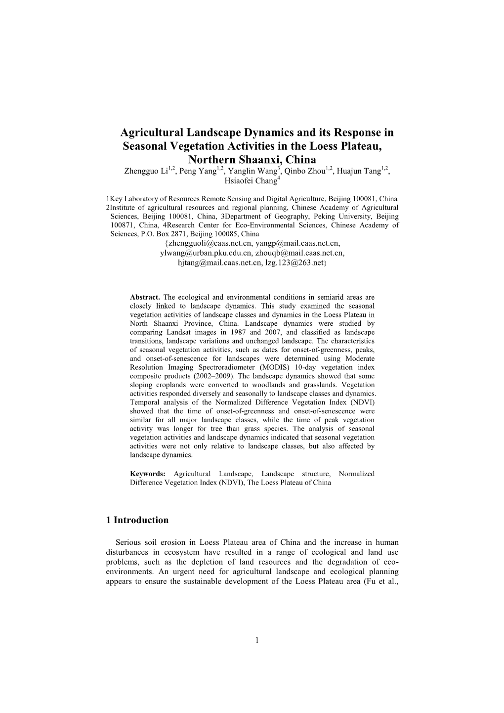 Agricultural Landscape Dynamics and Its Response in Seasonal