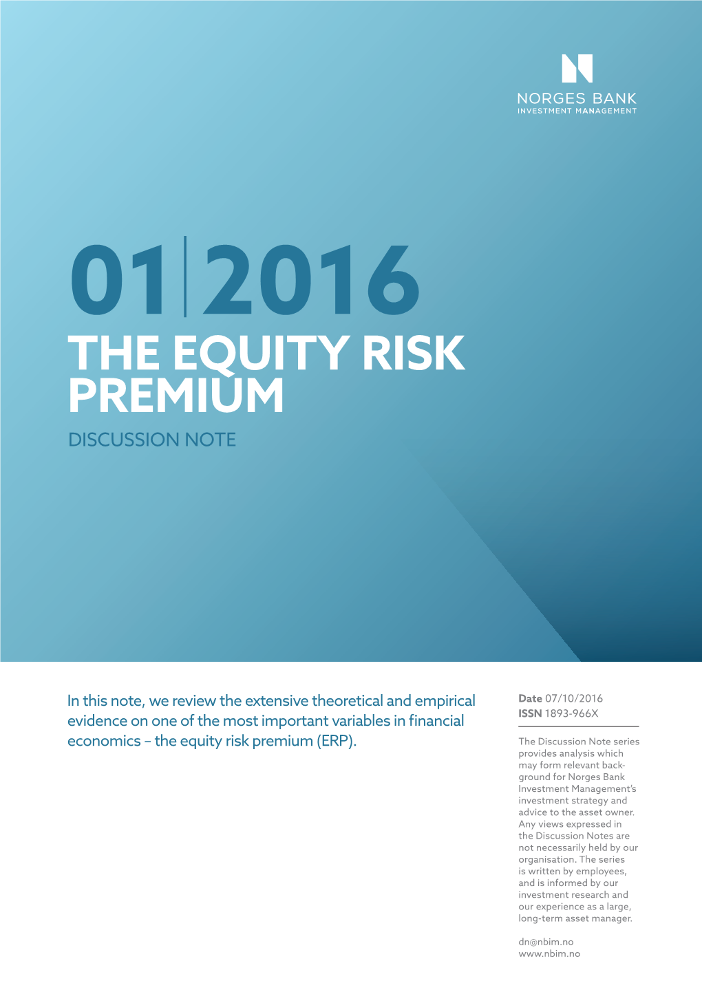 The Equity Risk Premium Discussion Note