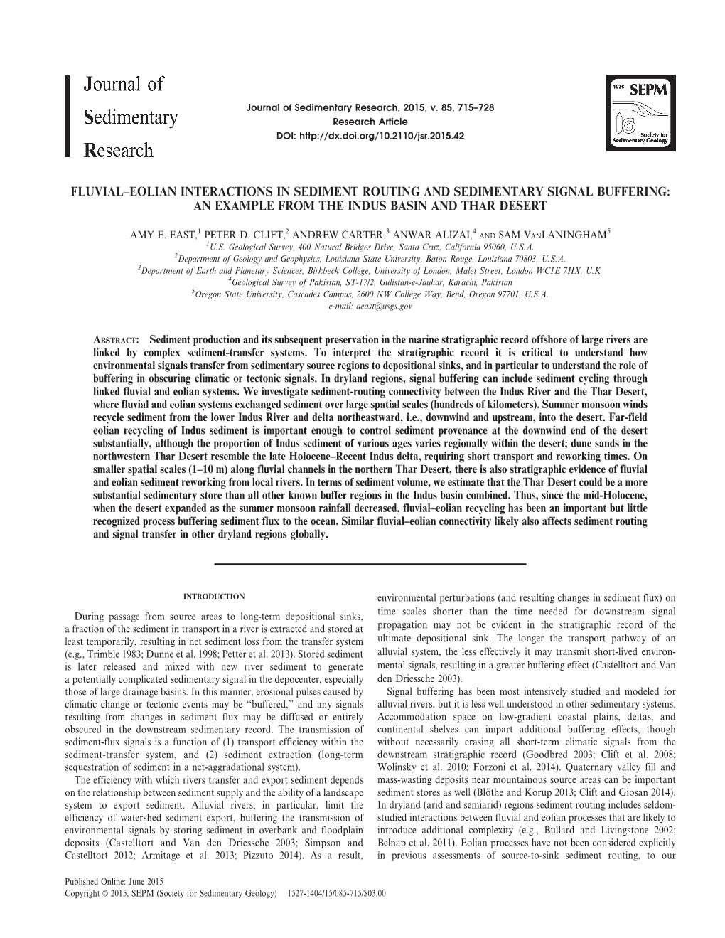 Fluvial–Eolian Interactions in Sediment Routing and Sedimentary Signal Buffering: an Example from the Indus Basin and Thar Desert