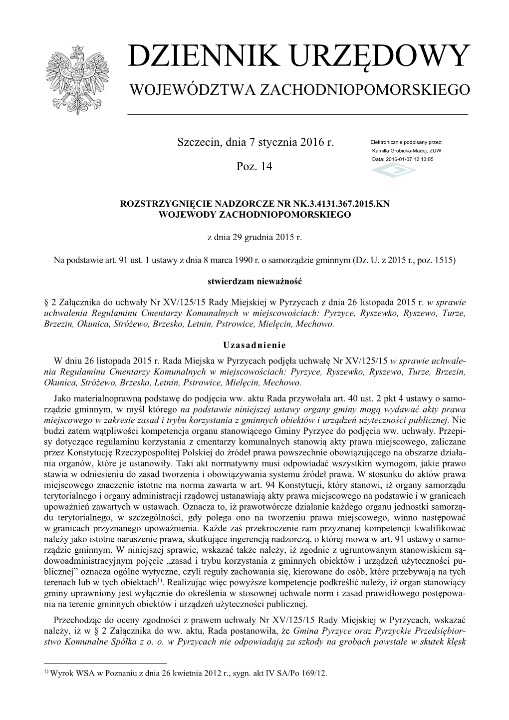 Rozstrzygnięcie Nadzorcze Nr NK.3.4131.367.2015.KN Z Dnia 29