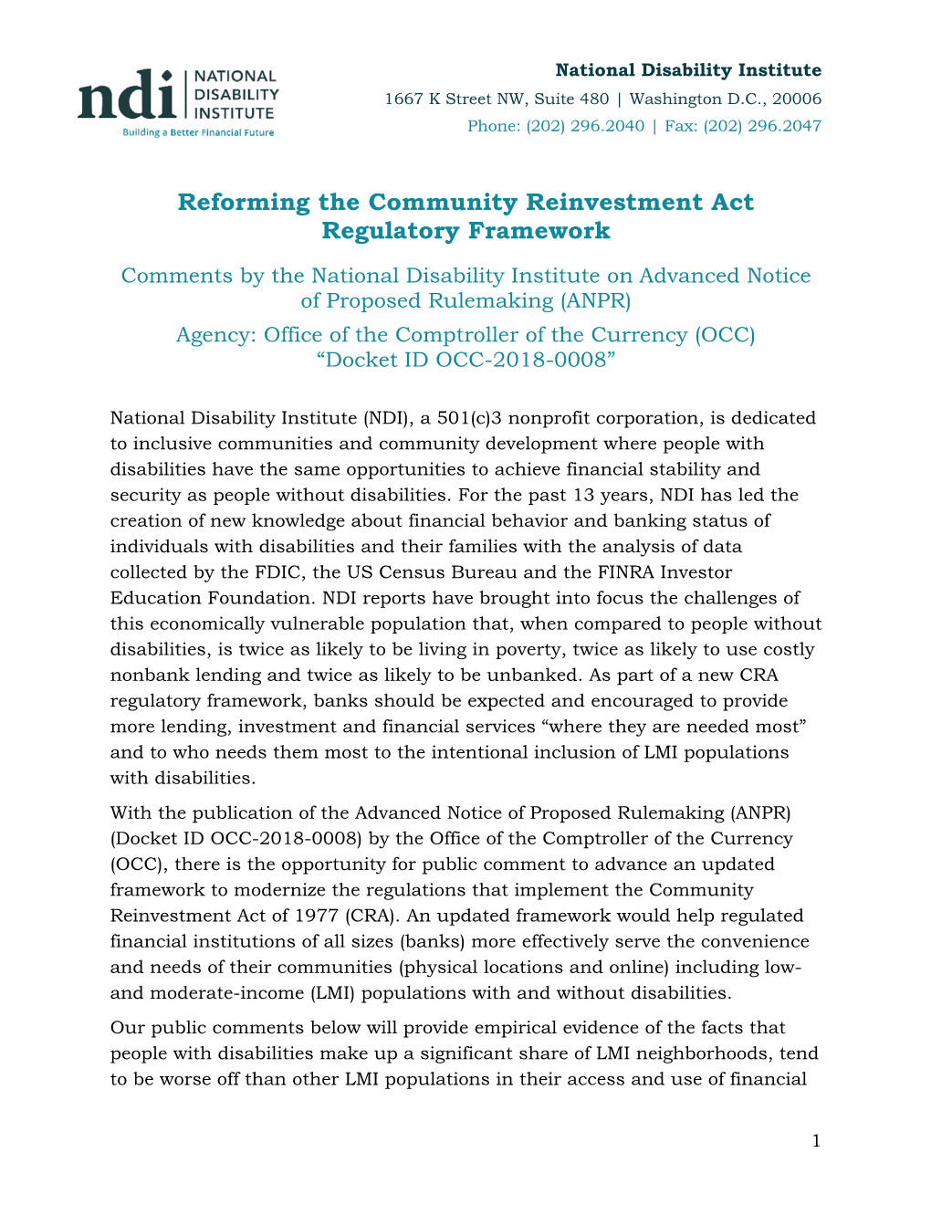 Reforming the Community Reinvestment Act Regulatory