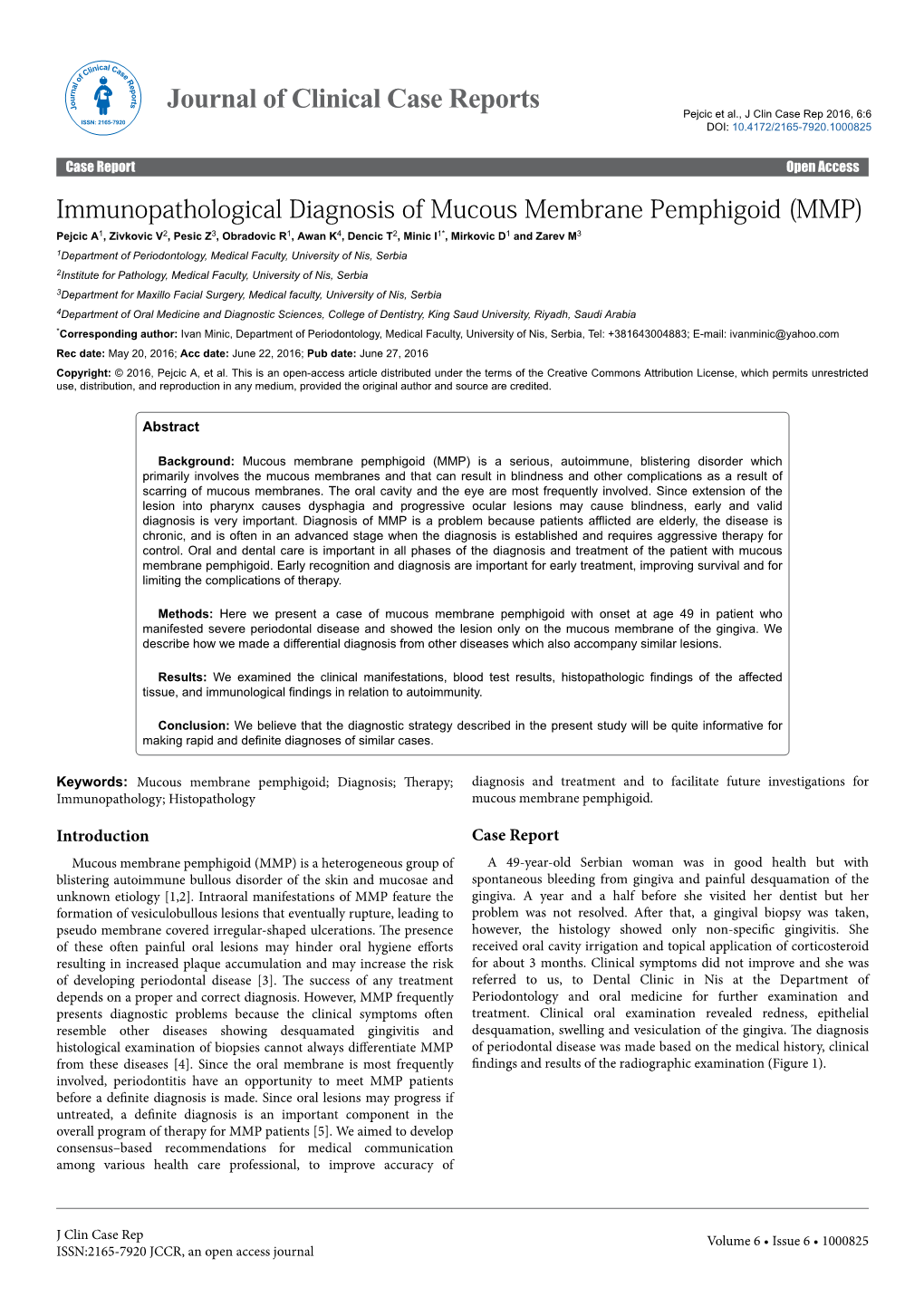Immunopathological Diagnosis of Mucous Membrane Pemphigoid