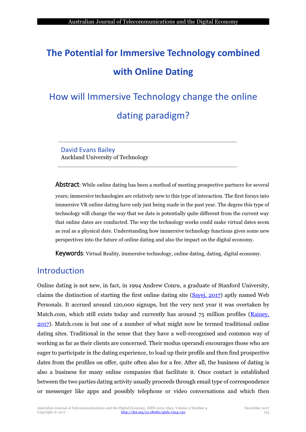 The Potential for Immersive Technology Combined with Online Dating