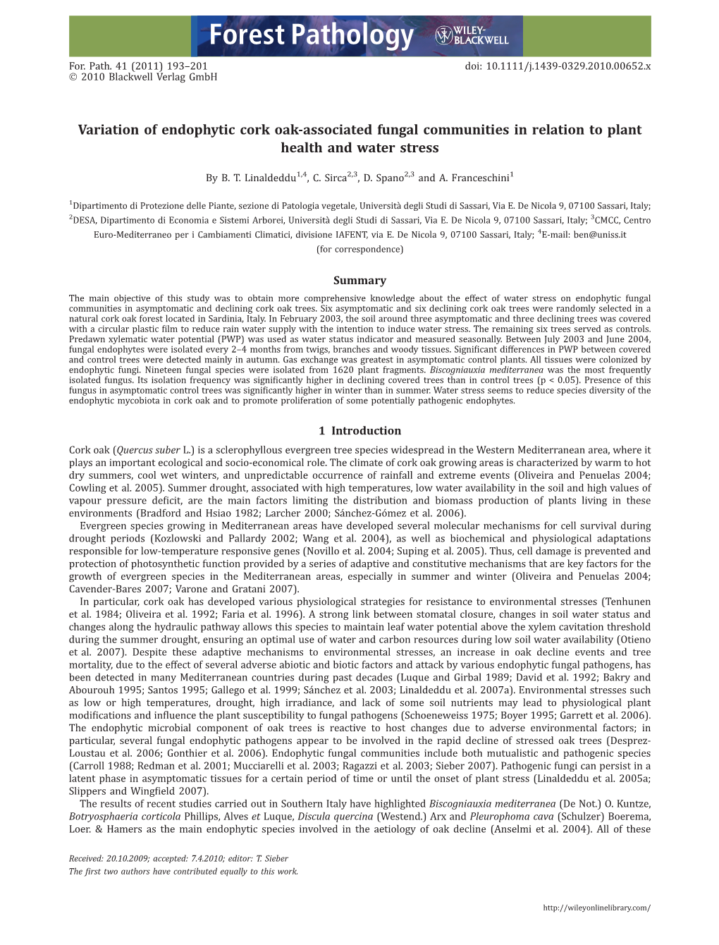 Variation of Endophytic Cork Oakassociated Fungal Communities