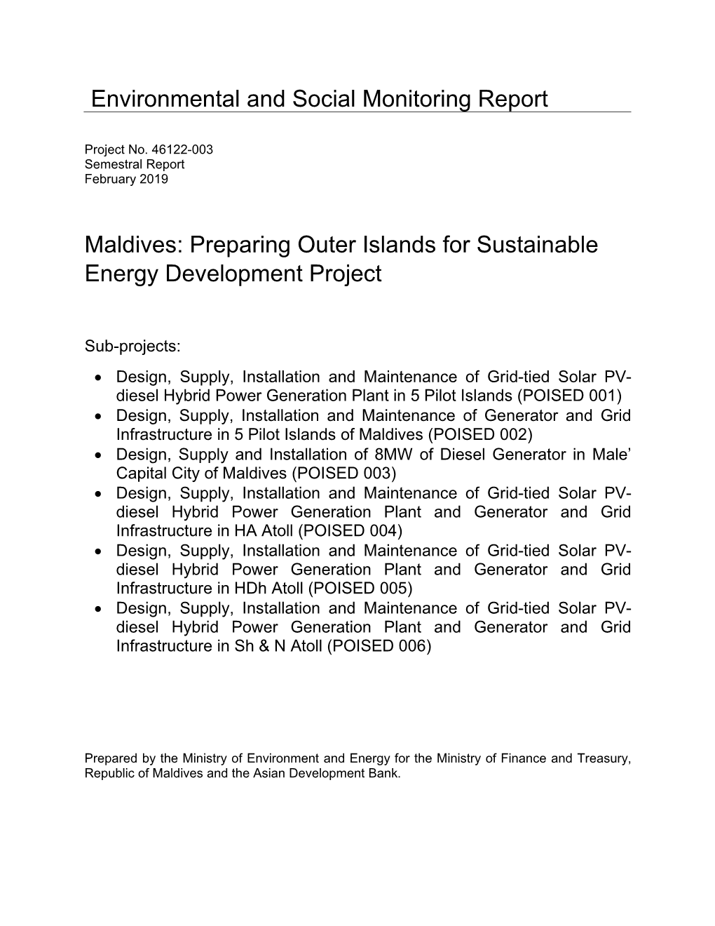 Environmental and Social Monitoring Report Maldives: Preparing Outer