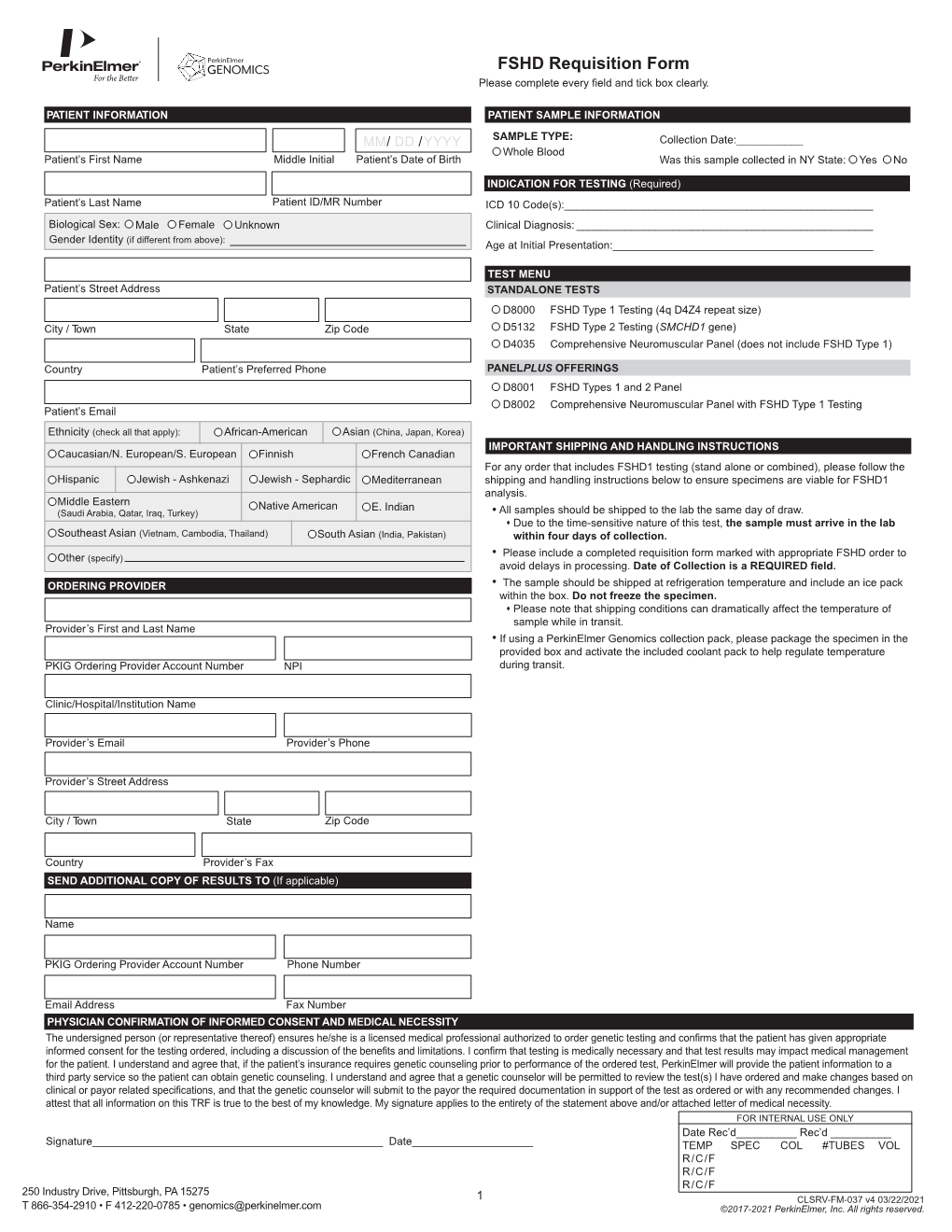 FSHD Requisition Form Please Complete Every Field and Tick Box Clearly