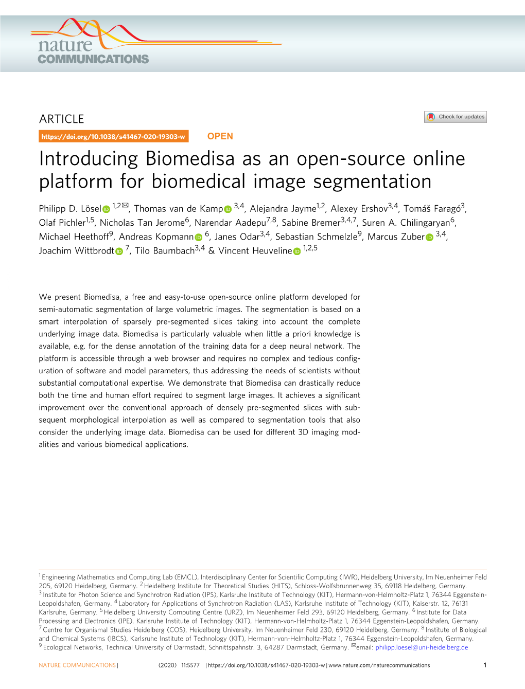 Introducing Biomedisa As an Open-Source Online Platform for Biomedical Image Segmentation ✉ Philipp D