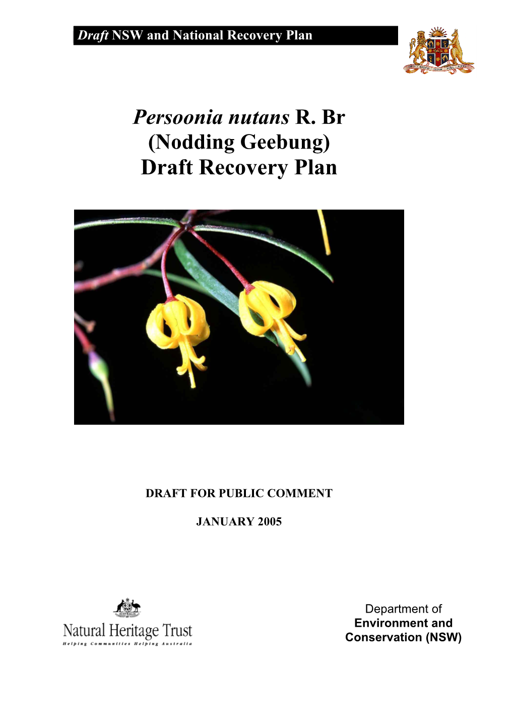 Persoonia Nutans Draft Recovery Plan Executive Summary