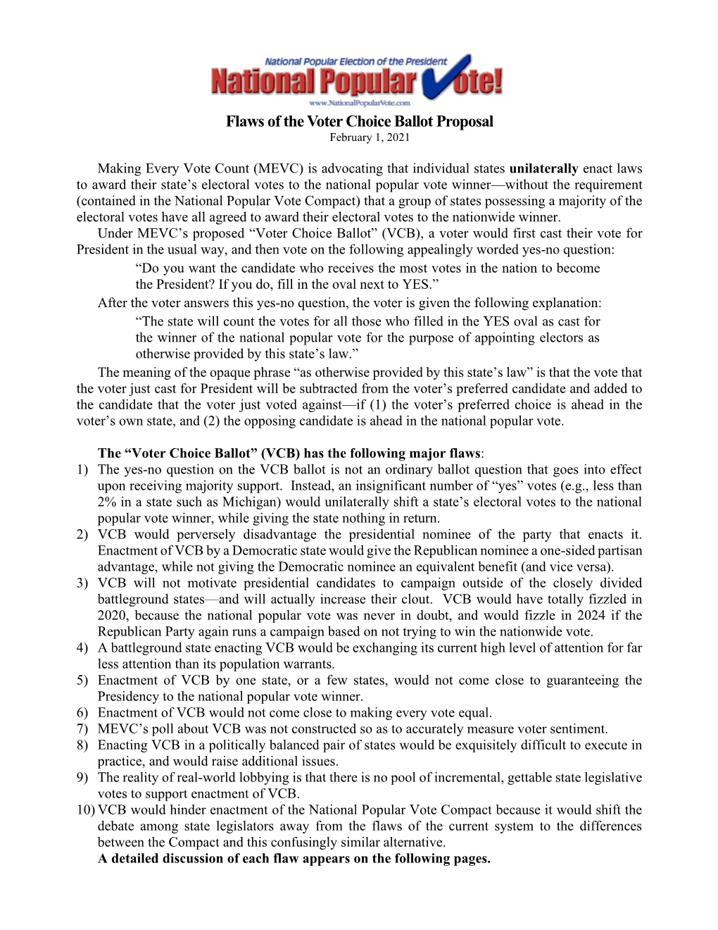 Flaws of the Voter Choice Ballot Proposal February 1, 2021