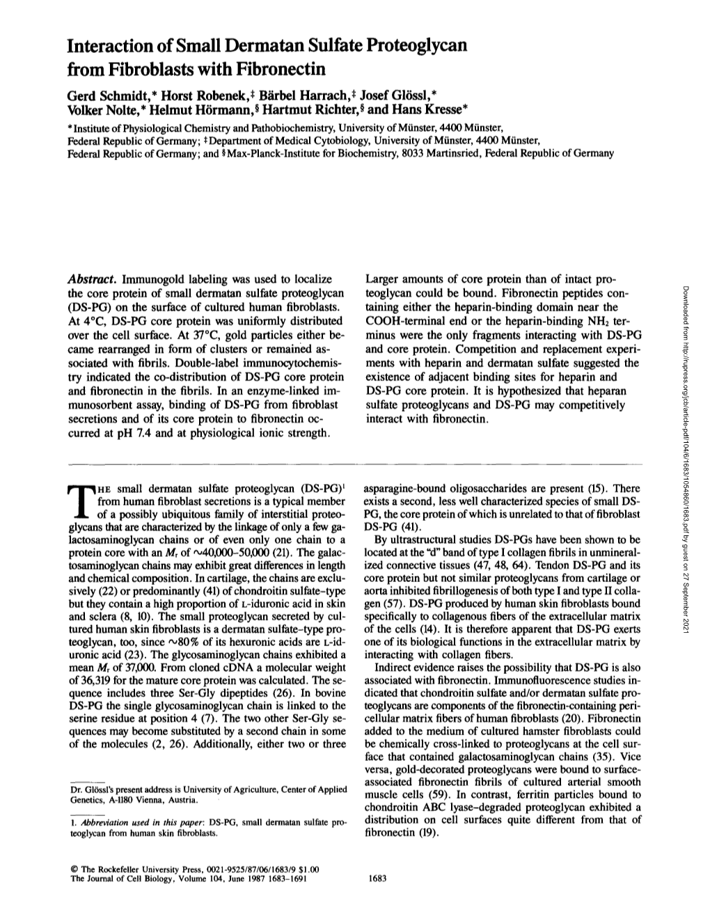 Interaction of Small Dermatan Sulfate Proteoglycan from Fibroblasts With