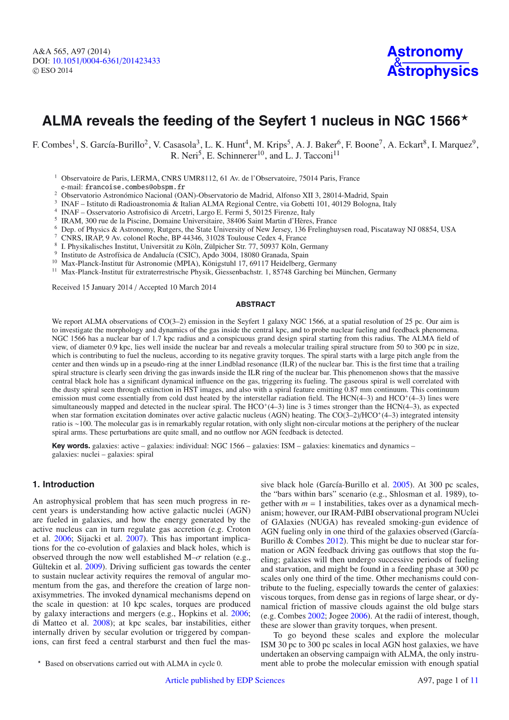 ALMA Reveals the Feeding of the Seyfert 1 Nucleus in NGC 1566⋆
