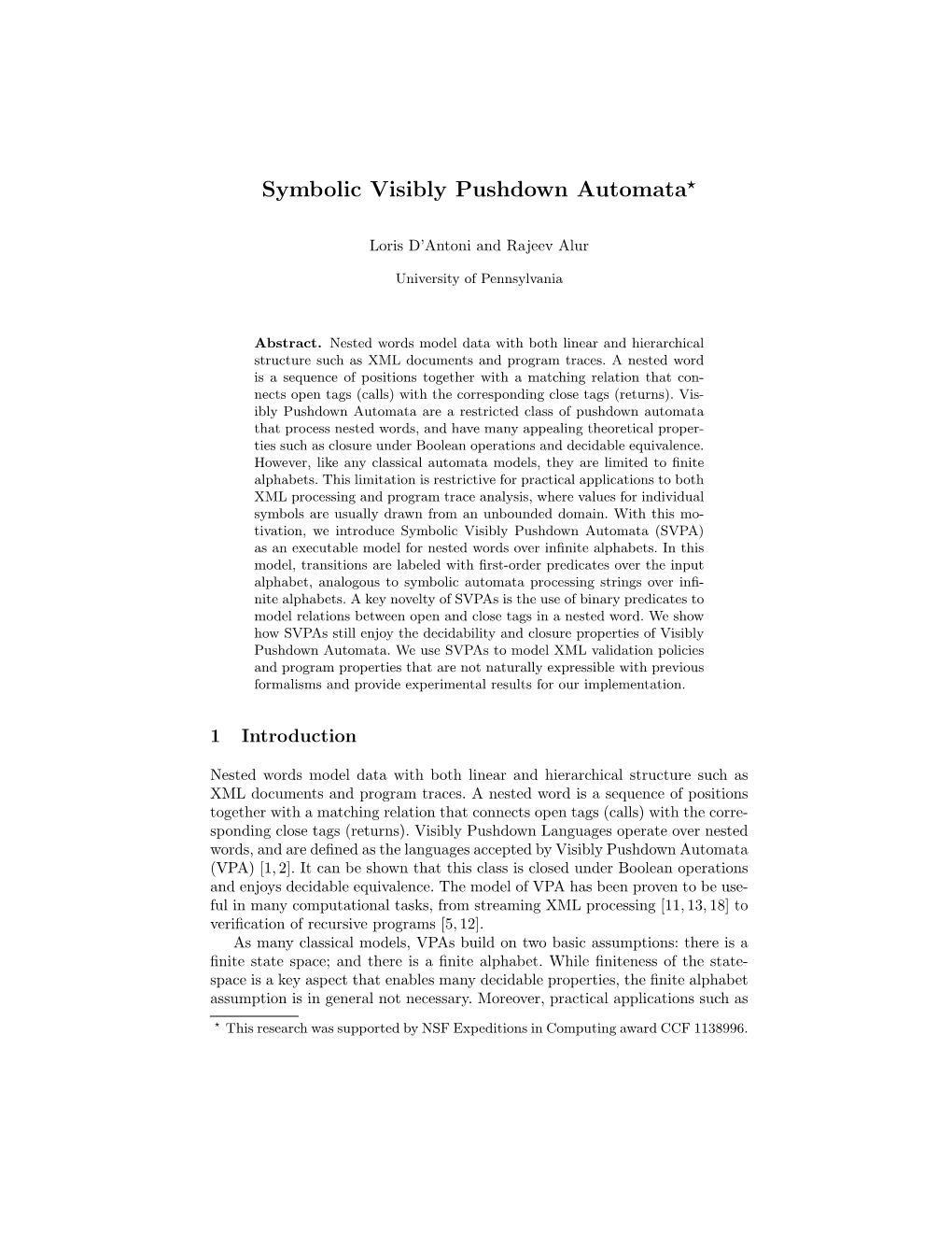 Symbolic Visibly Pushdown Automata⋆