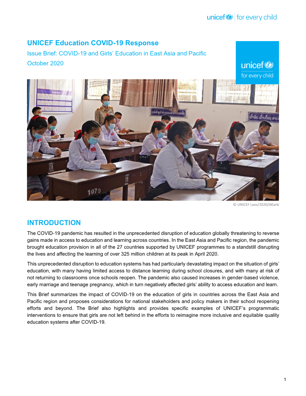 COVID-19 and Girls' Education in East Asia and Pacific