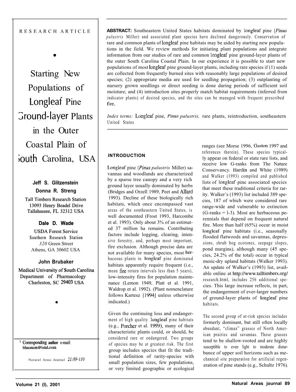 Starting New Populations of Longleaf Pine 3-Ound