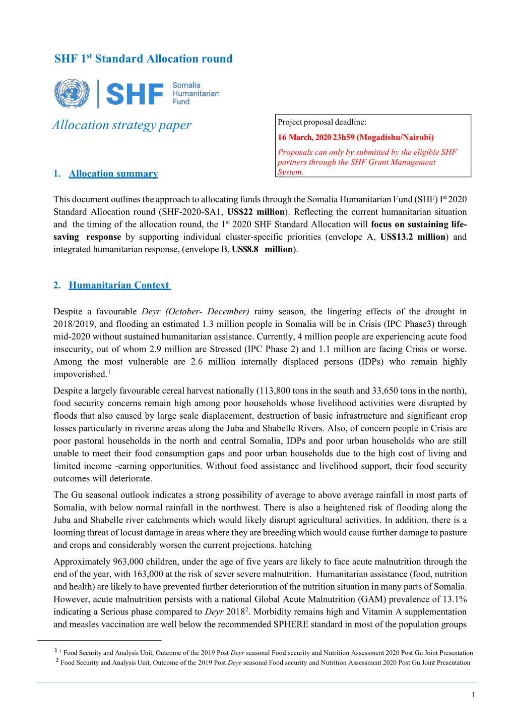 SHF 2020 Allocation Strategy