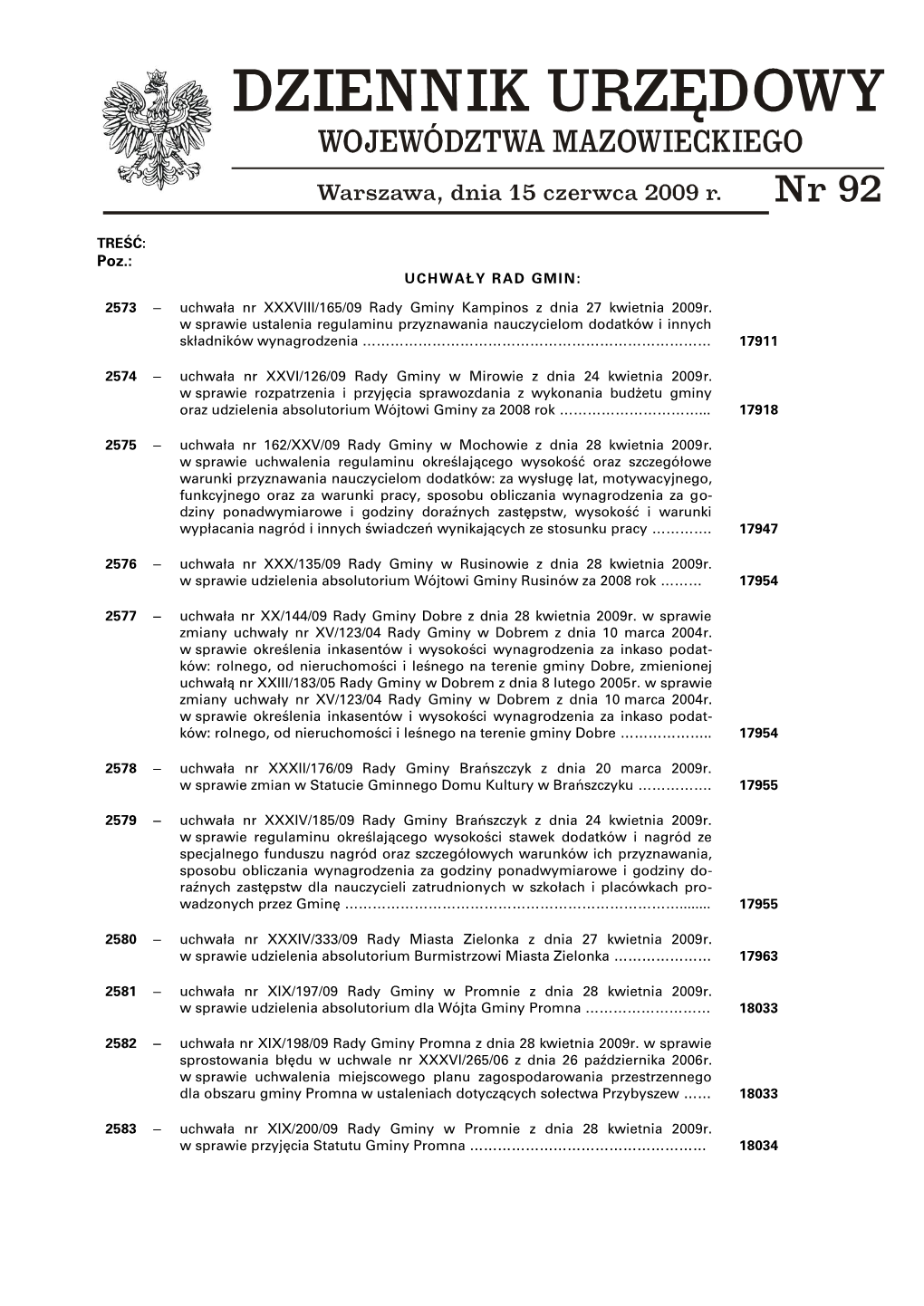 2573 – Uchwała Nr XXXVIII/165/09 Rady Gminy Kampinos Z Dnia 27 Kwietnia 2009R