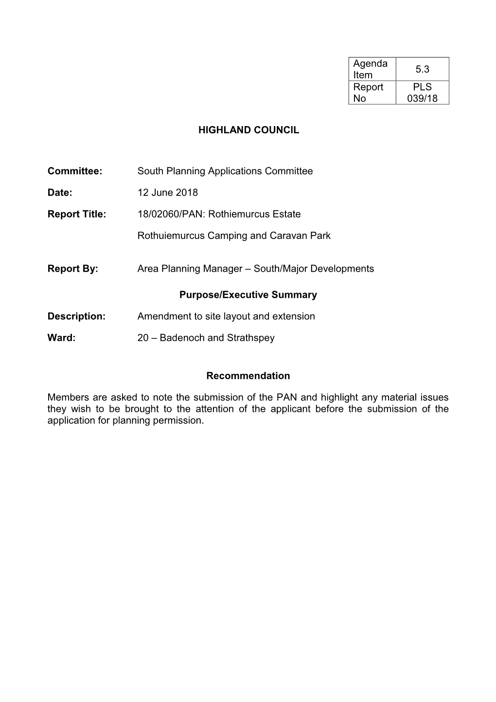 Amendment to Site Layout and Extension at Rothiemurcus Caravan